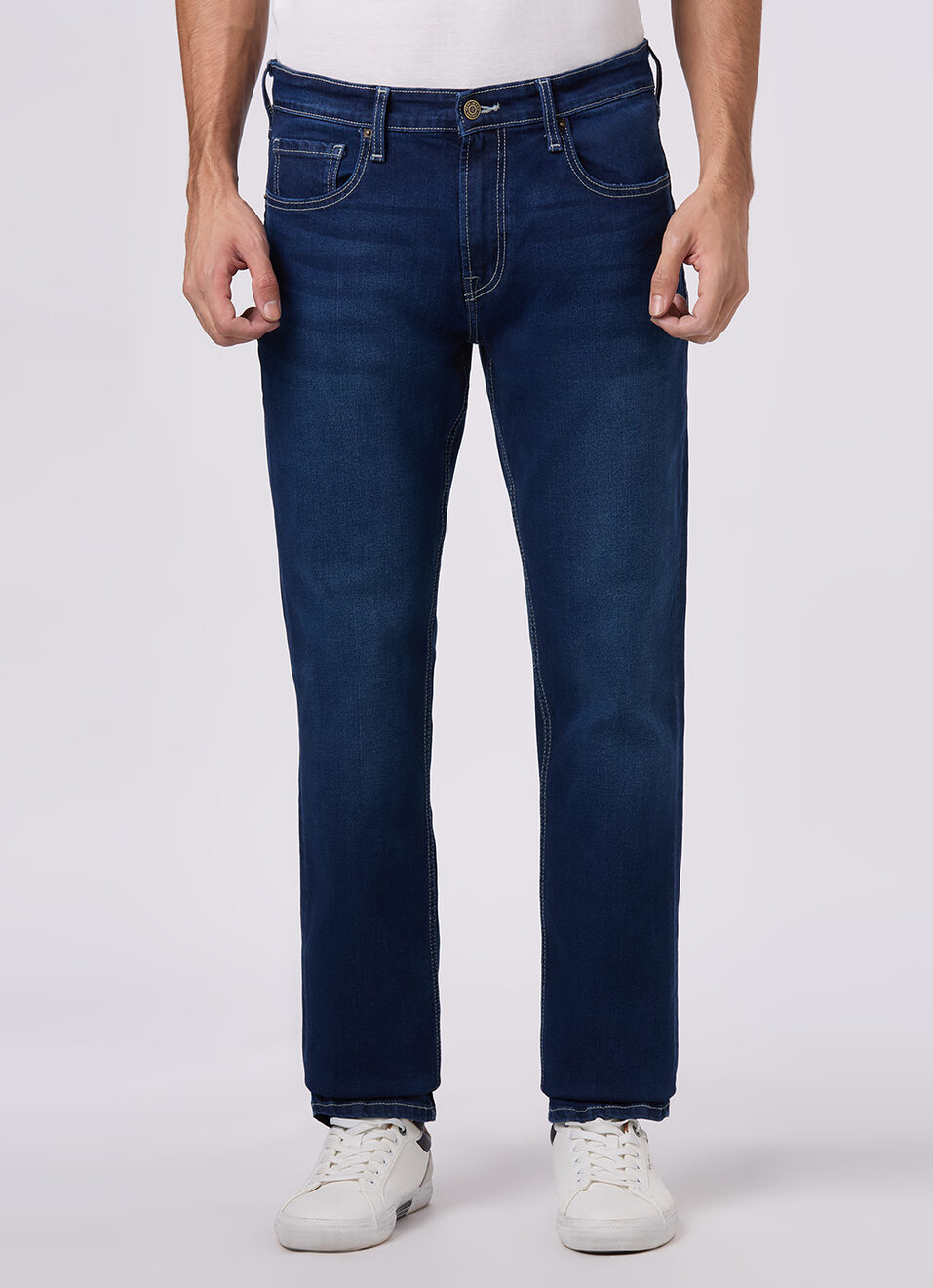 Men Blue Mid Rise Straight Fit Textured Jeans, , large image number 2