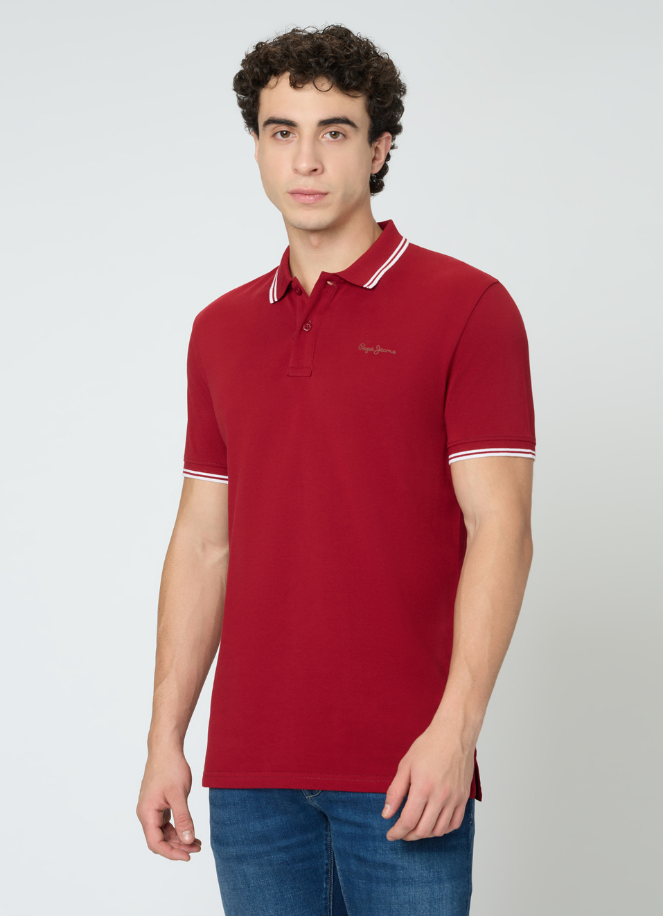 Men Red Solid Polo Collar T-shirt, , large image number 3
