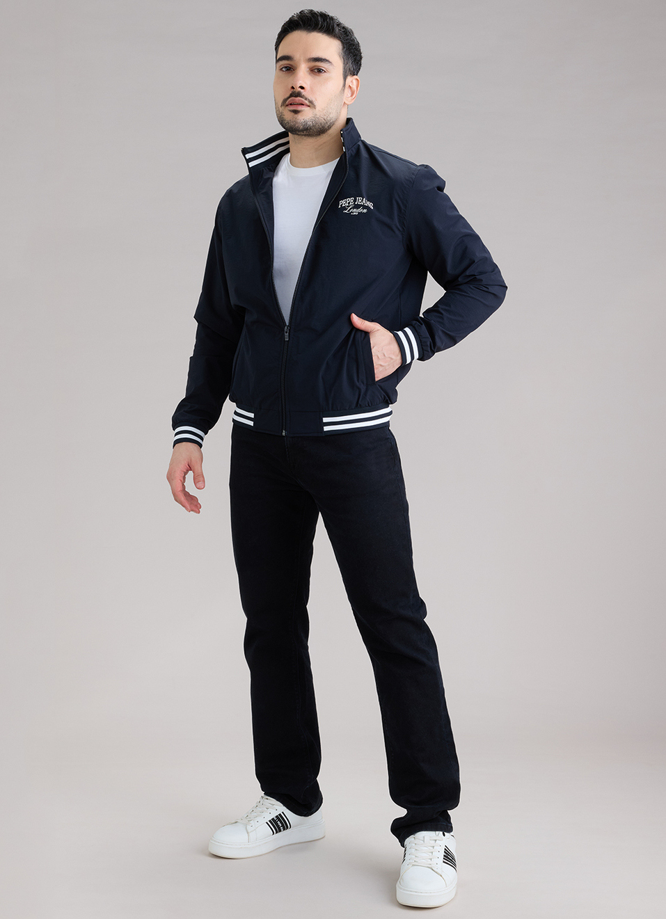 Men Blue Printed High Neck Long Sleeve Jacket, , large image number 5