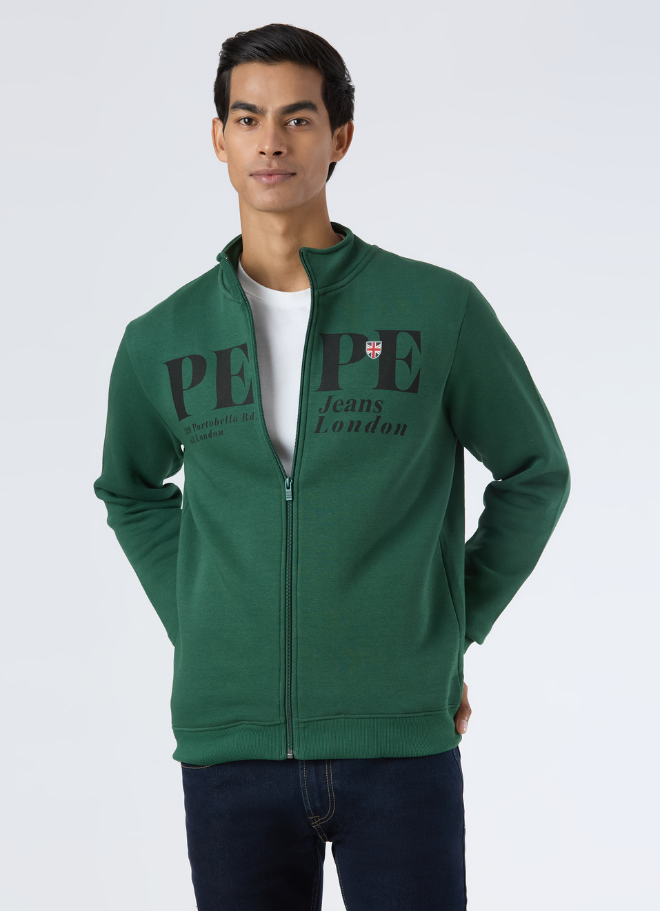 Men Ivy Green Typographic Full Zip Sweatshirt, , large image number 0