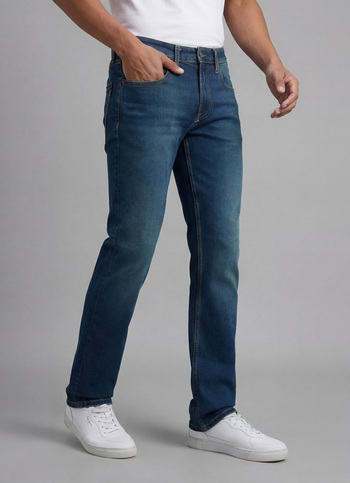 Men Blue Regular Fit Mid Rise All Climate Streachable Jeans