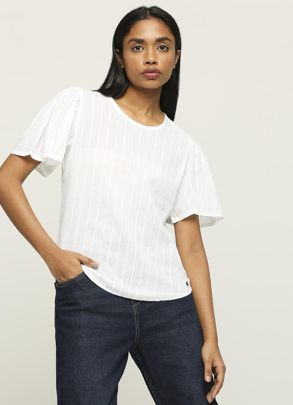White Round Neck Short Sleeve Top, , large image number 7