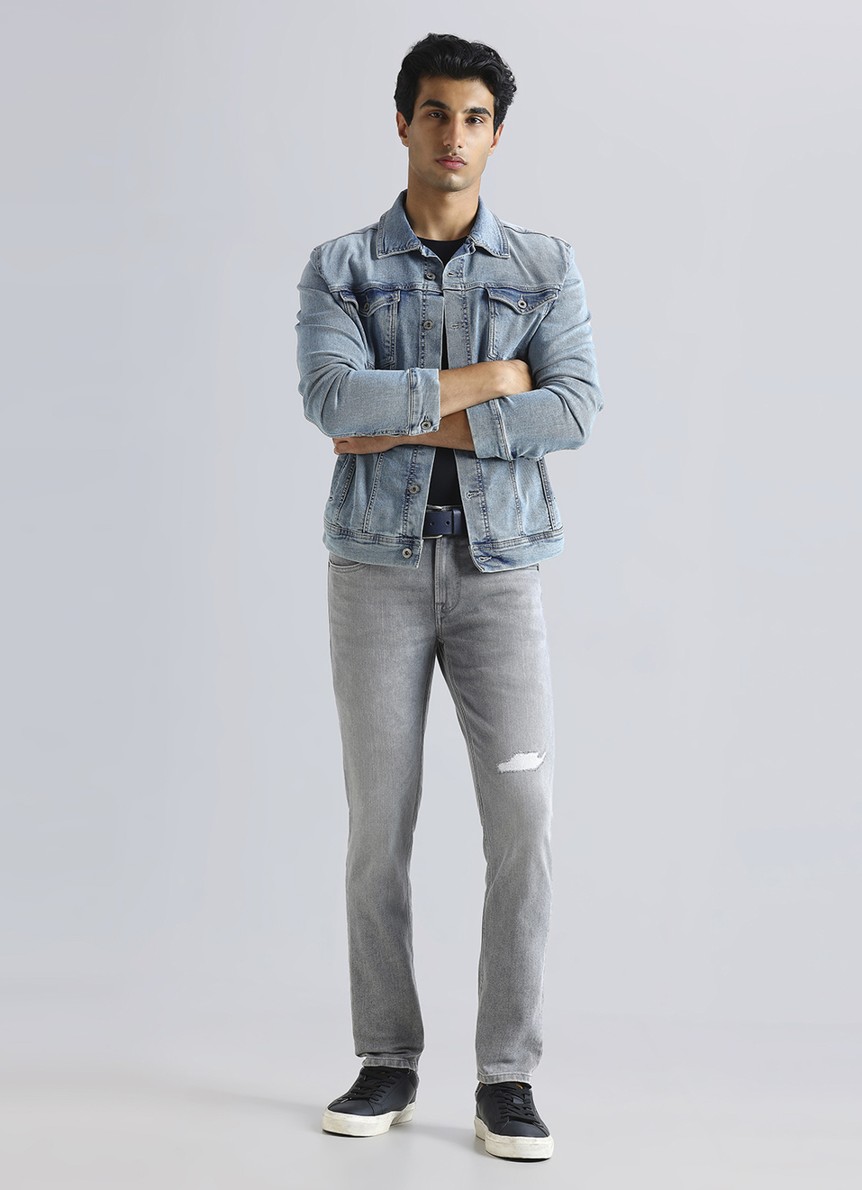 Danial Grey Low Waist Tapered Jeans, , large image number 1