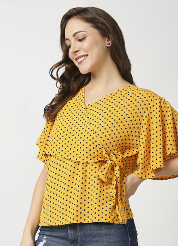 Lille Polka Dot Overlap Top With Flutter Sleeve
