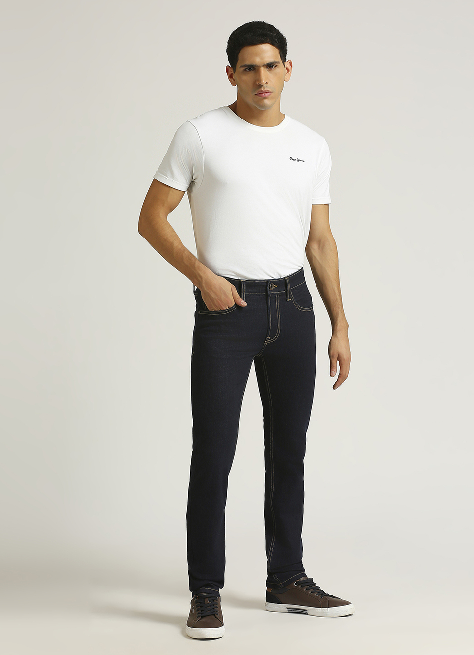 Vapour Dark Blue Mid Rise Slim Fit Jeans, , large image number 1