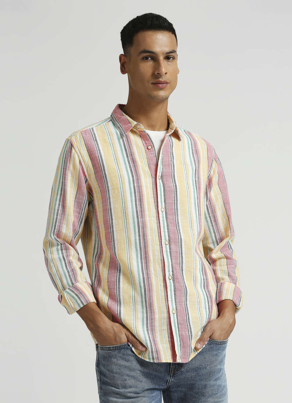 Yellow Stripes Yarn Dyed Long Sleeve Shirt, , large image number 4