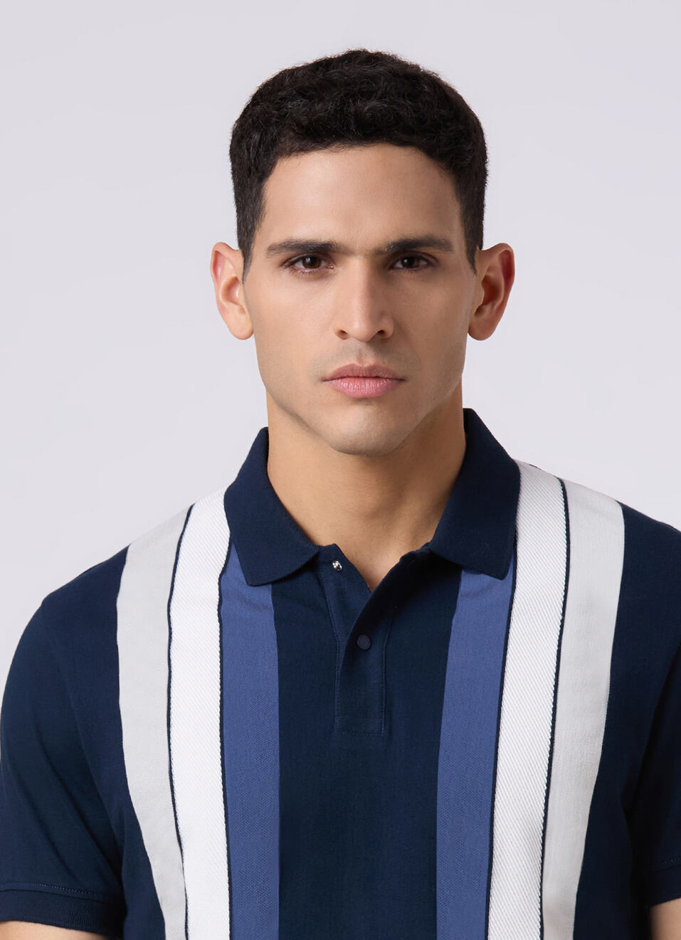 Men Navy Regular Fit Striped Polo, , large image number 4