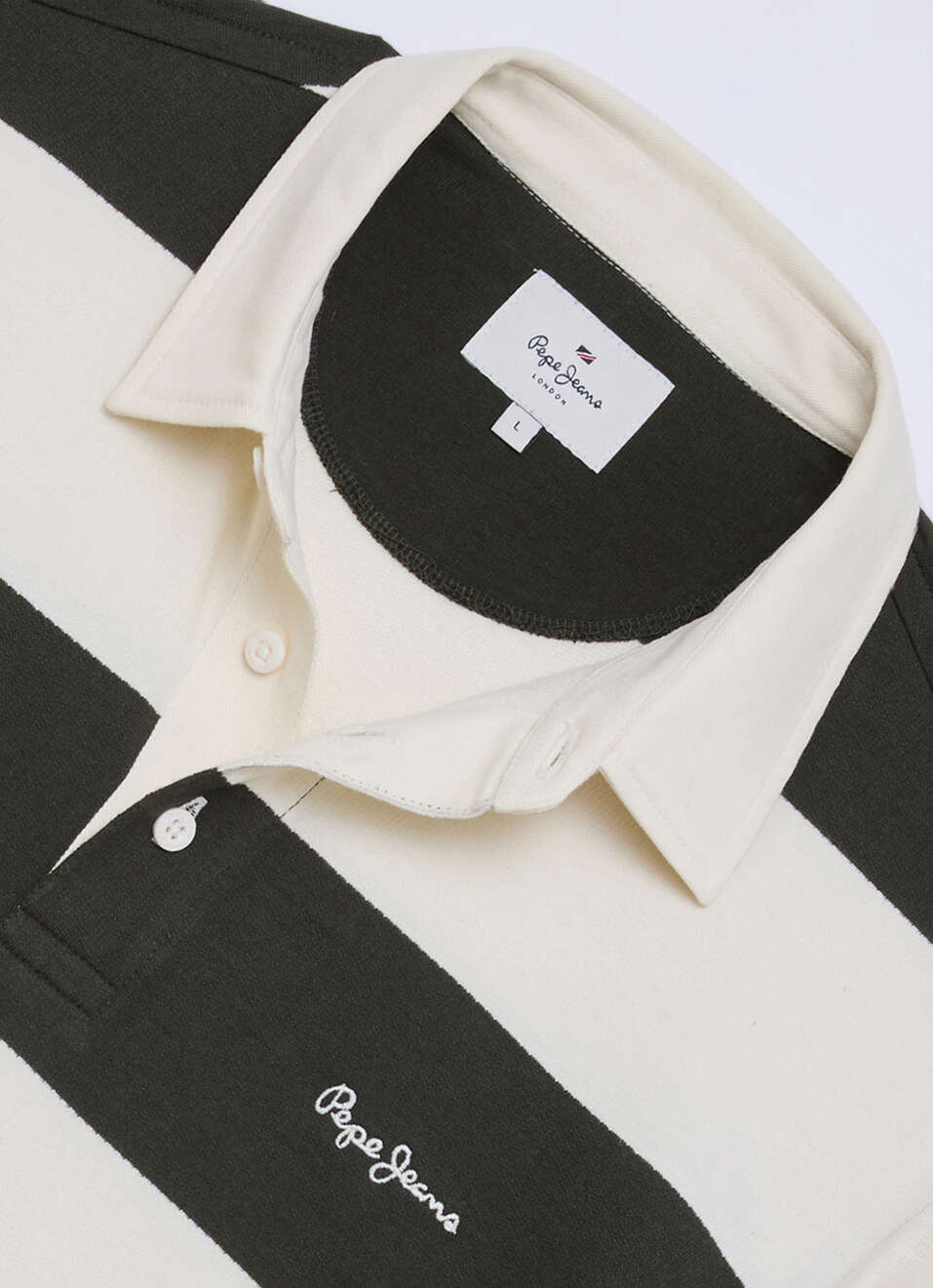 Men Olive Striped Rugby Polo Collar T-shirt, , large image number 6