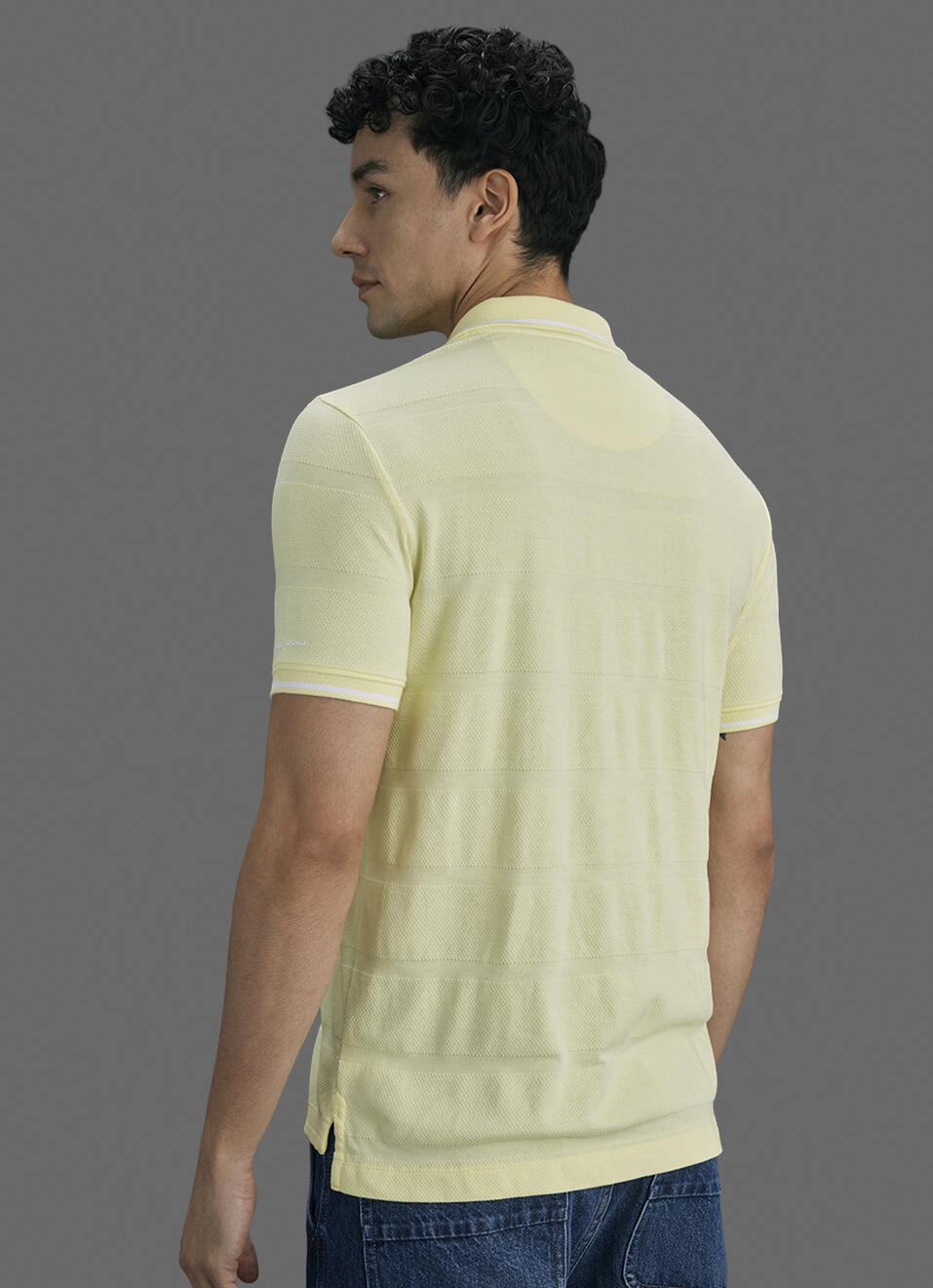 Men Yellow Striped Polo Collar T-shirt, , large image number 6