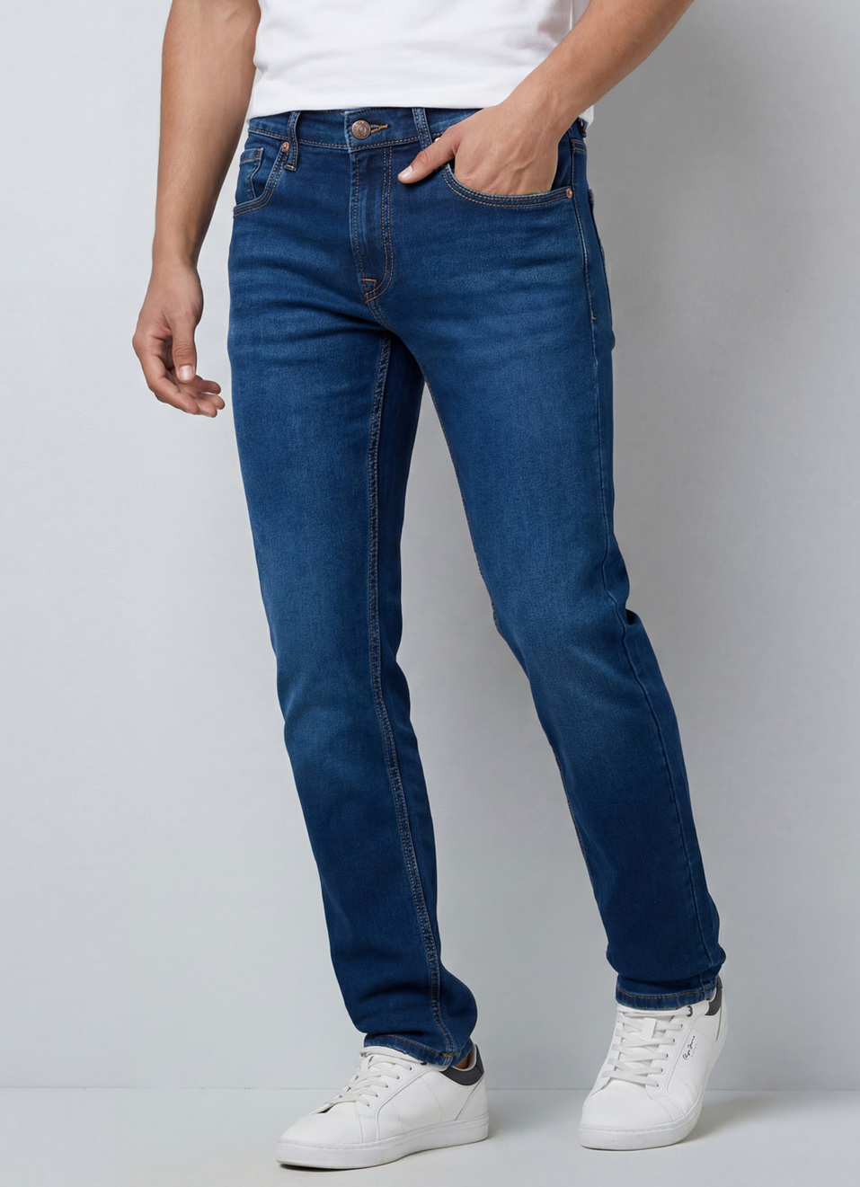 Men Blue Mid Rise Slim Fit Jeans, , large image number 0
