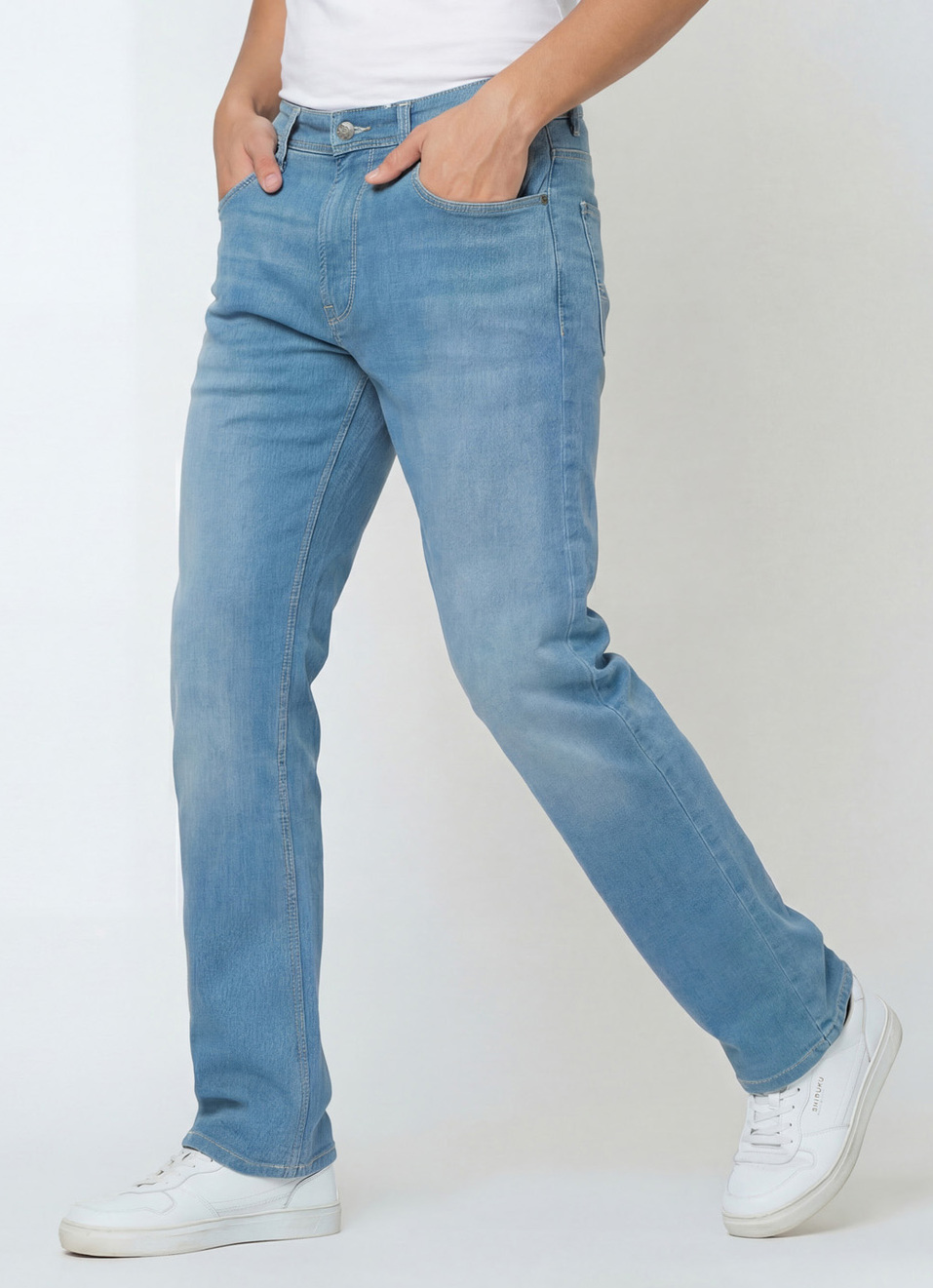 Men Blue Straight Fit Stretchable Jeans, , large image number 0