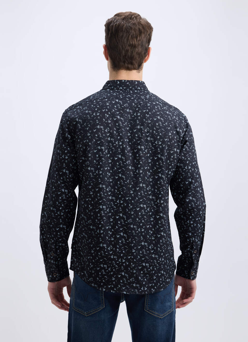Men Black All Over Minimal Print Full Sleeve Shirt, , large image number 2