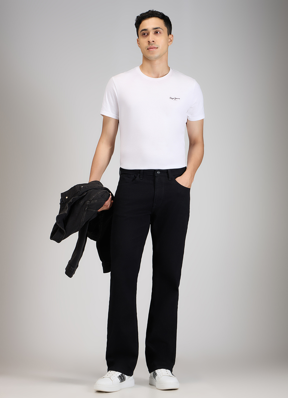 Men Black Mid Rise Bootcut Stretchable Jeans, , large image number 1
