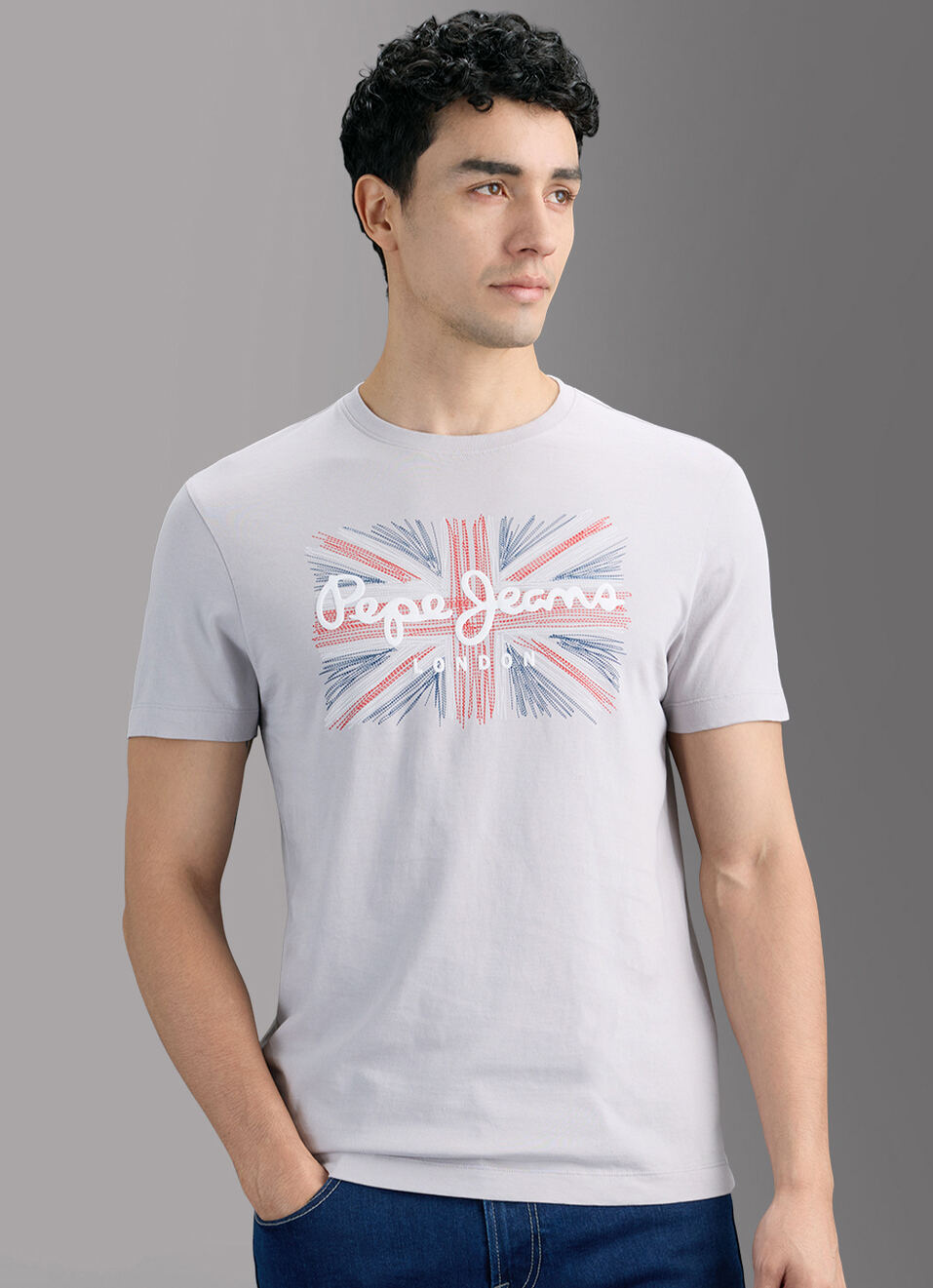 Men Grey Printed Slim Fit T-shirt, , large image number 5