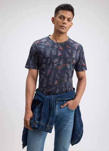 Men Black All Over Print Short Sleeve T-shirt