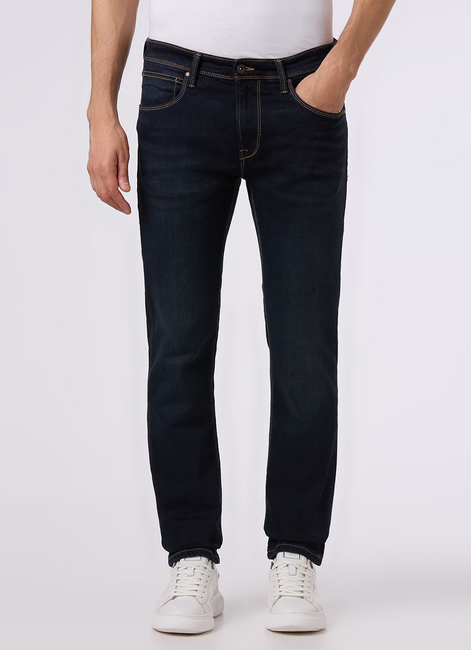 Men Dark Blue Mid Rise Slim Fit Stretchable Jeans, , large image number 5