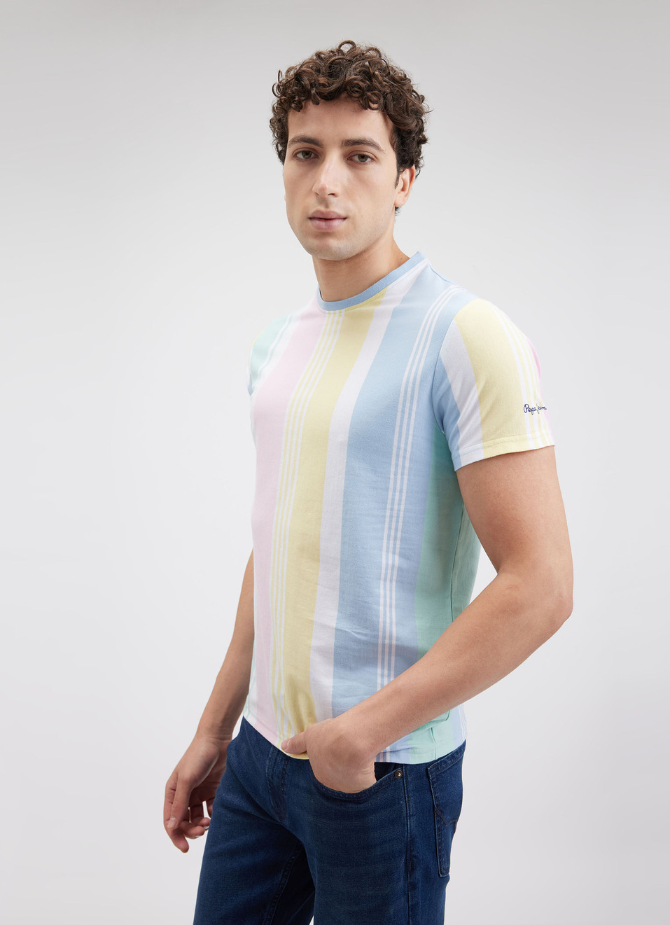 Men Blue Colour Stripe Short Sleeve T-shirt, , large image number 3