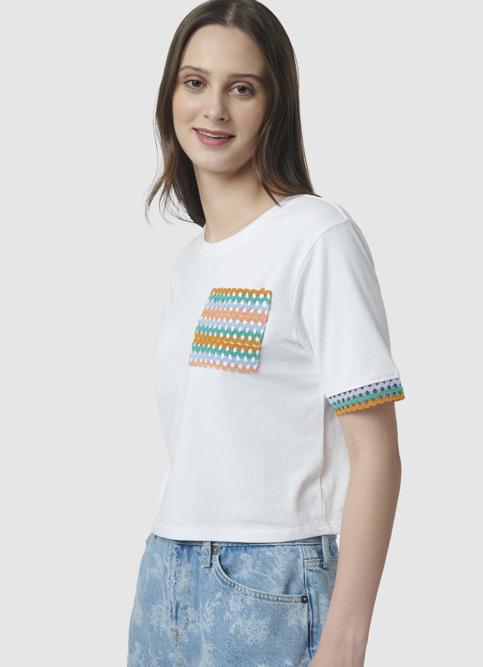 Lace Detail White T-shirt, , large image number 4