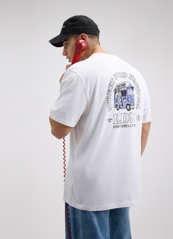 Men White Back Print Short Sleeve T-shirt