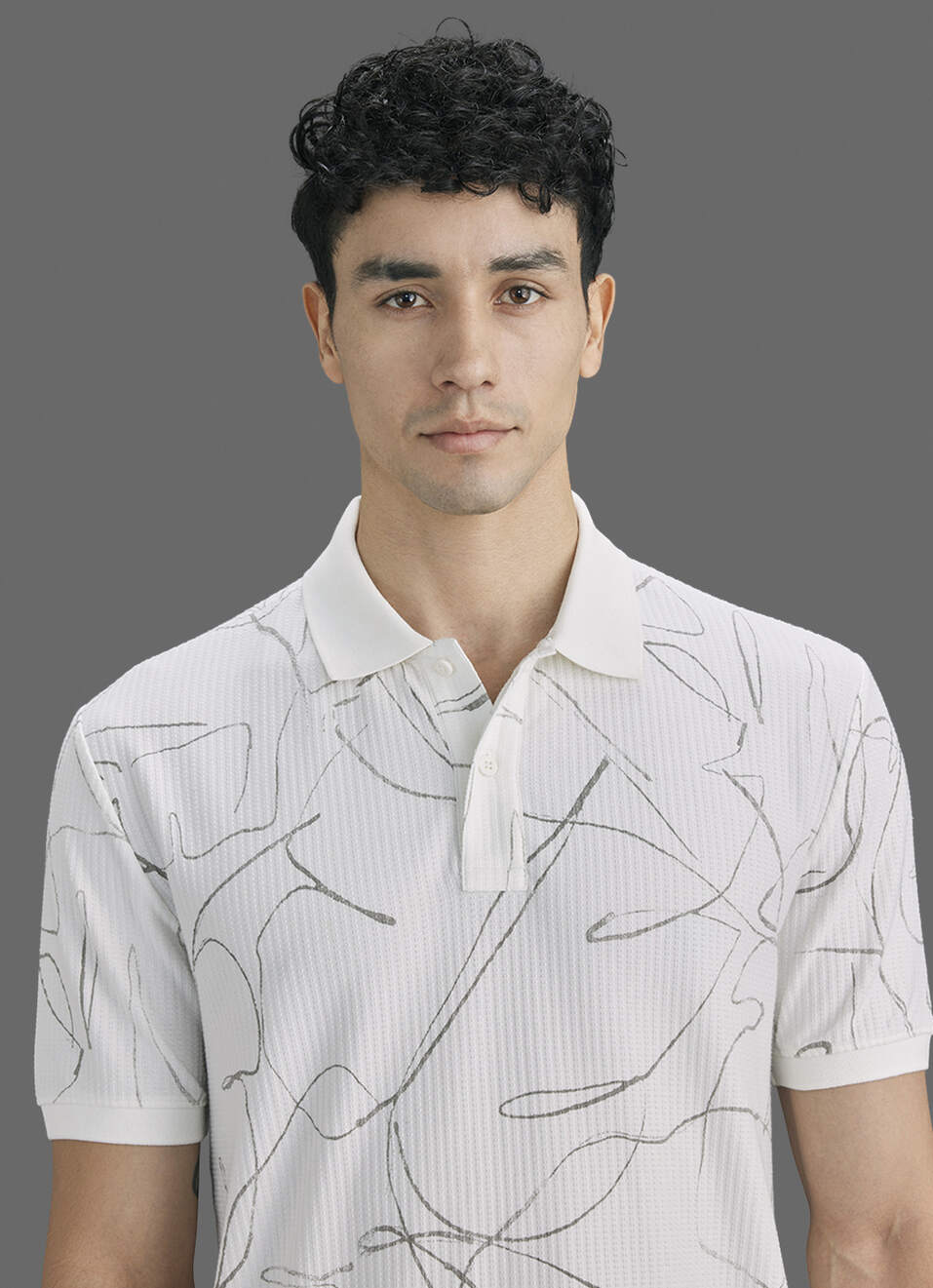Men Off White Printed Polo Collar T-shirt, , large image number 4