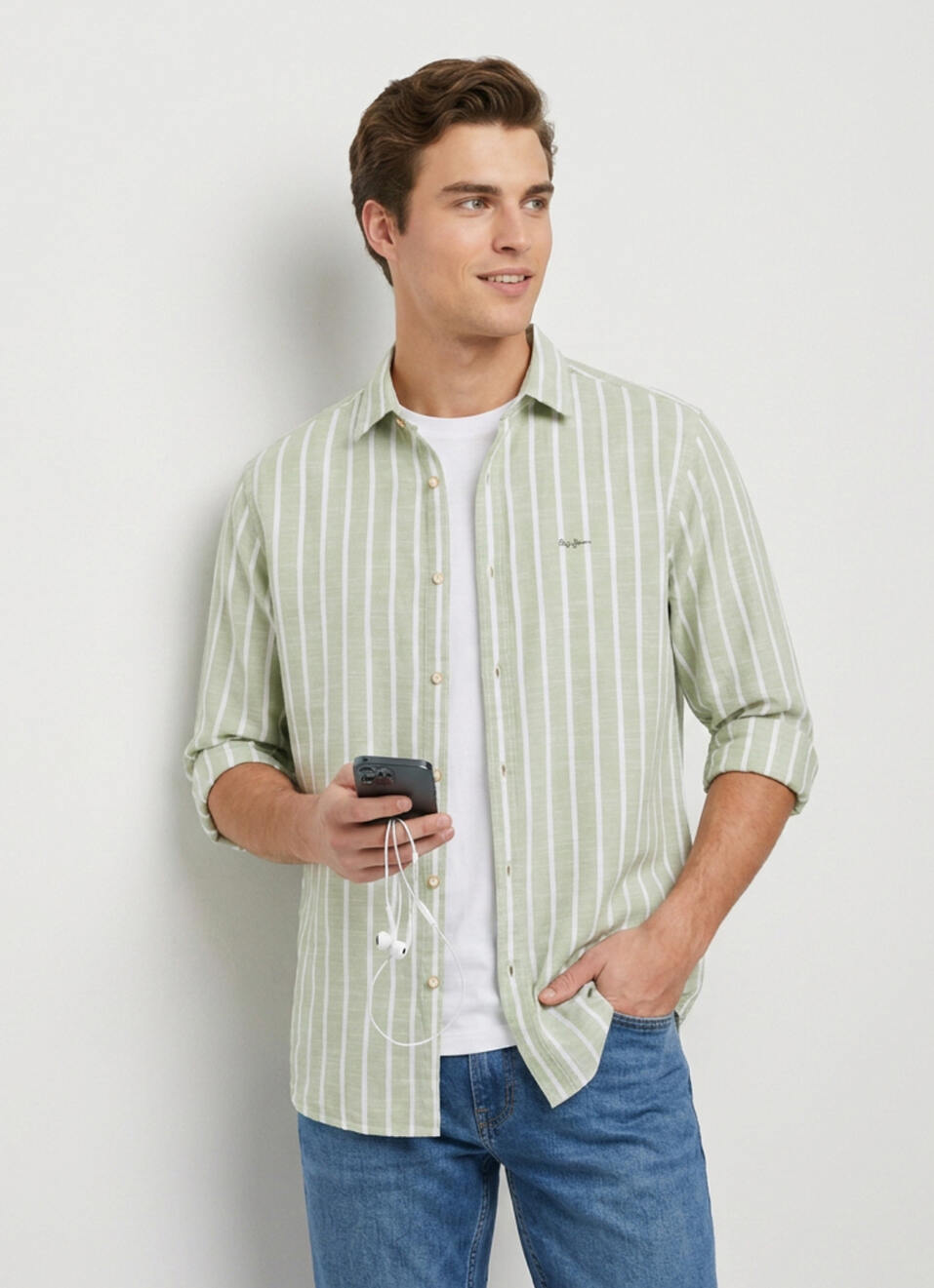 Men Green Striped Regular Fit Shirt, , large image number 0