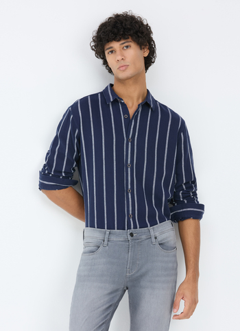 Men Navy Vertical Stripe Full Sleeve Shirt