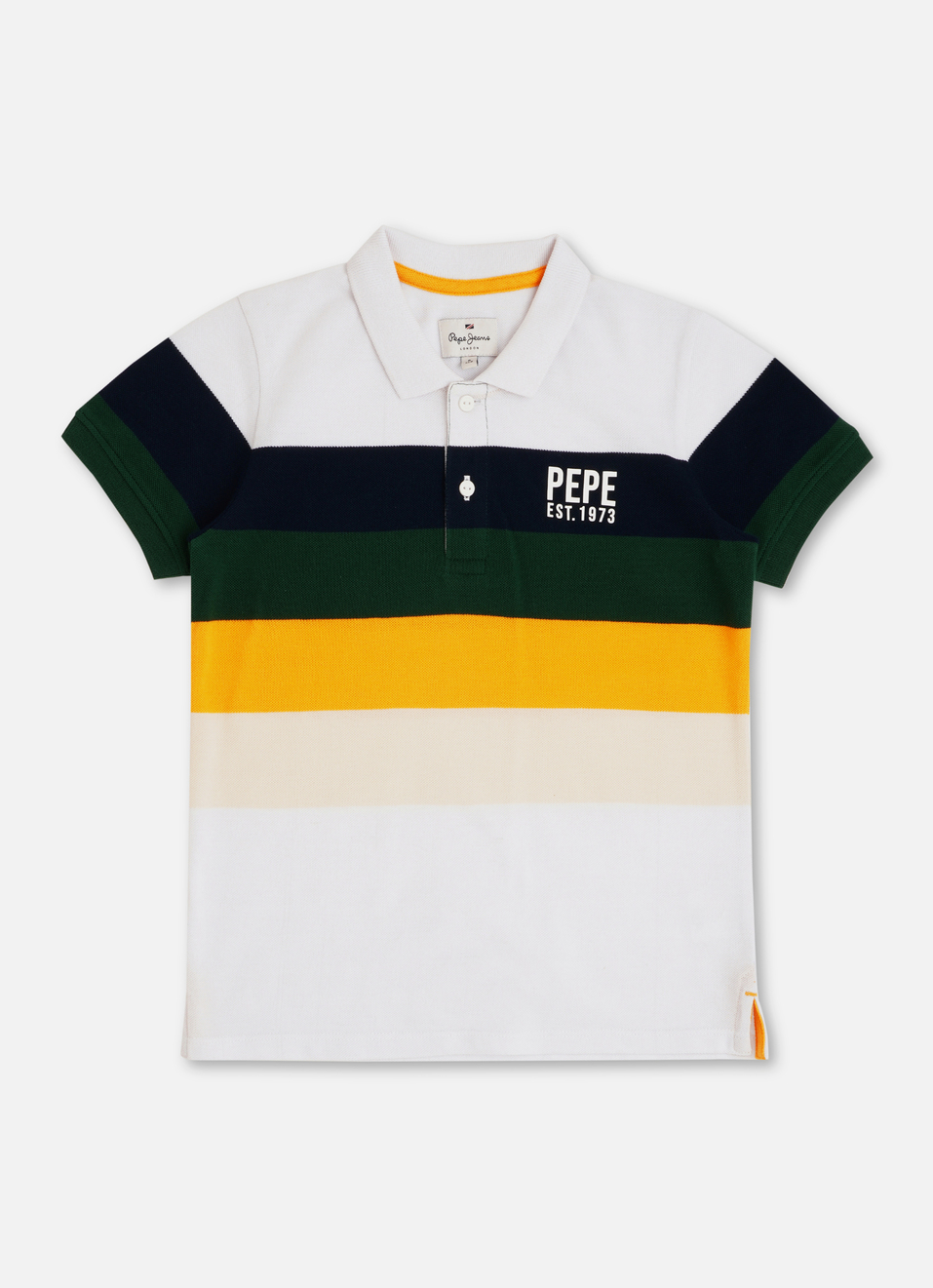 Boys Navy Engineered Stripes Brand Print Pique Polo, , large image number 0