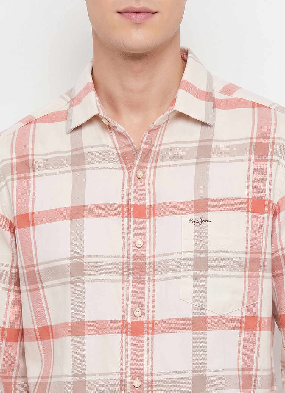 Men Off White Checked Brushed Long Sleeve Shirt, , large image number 4