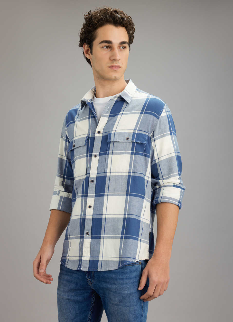 Men Blue Check Long Sleeve Shirt, , large image number 7