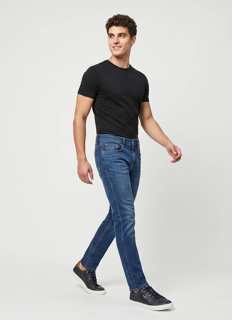 Men Blue Tapered Fit Low Rise Stretchable Jeans, , large image number 7