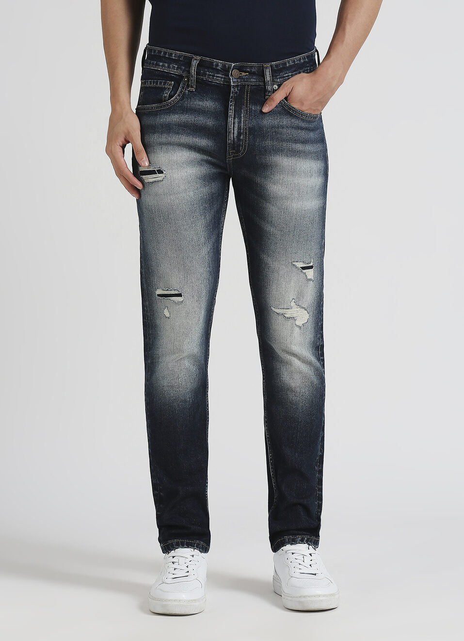 Vapour Dark Blue Low Rise Tapered Jeans, , large image number 2