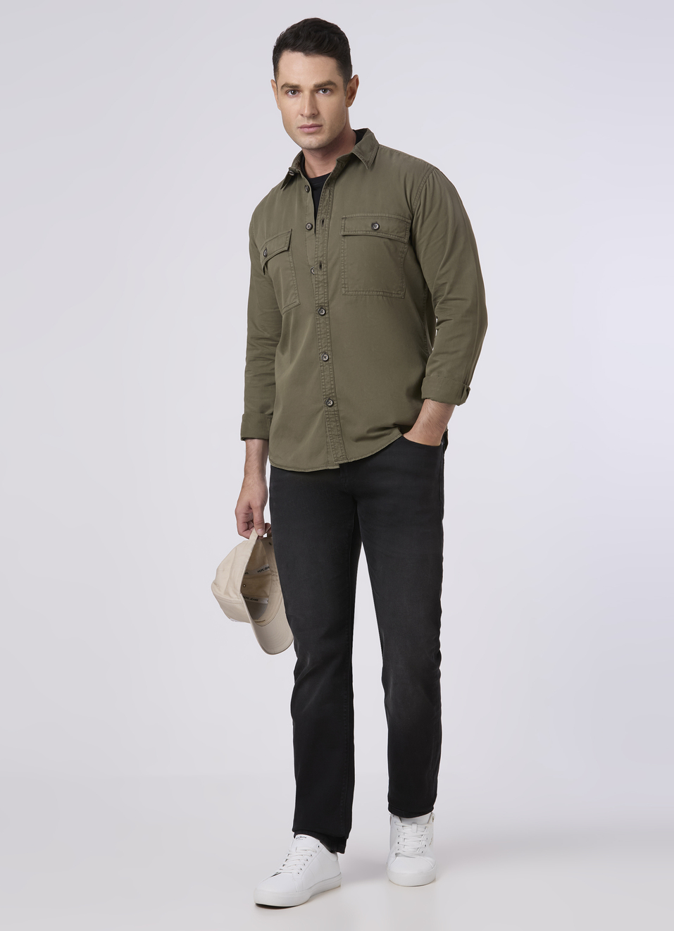 Men Olive Flap Utility Pockets Casual Shirt, , large image number 5