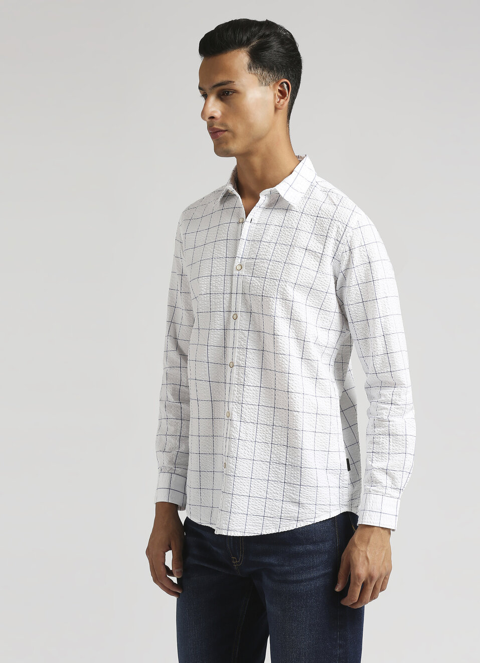 White Checks Seersucker Long Sleeve Shirt, , large image number 3