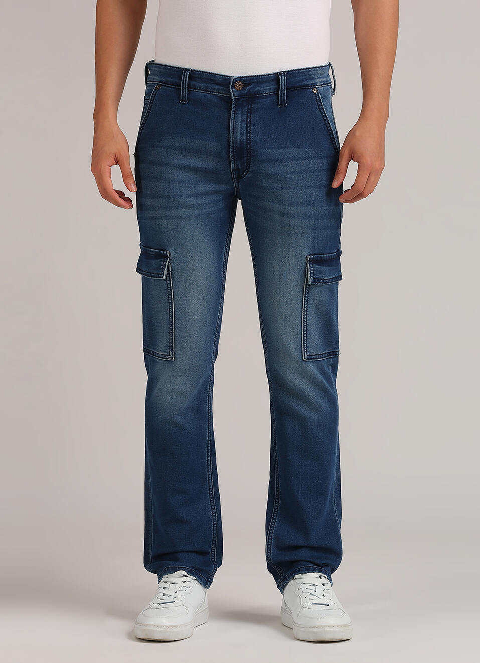Cargo Straight Mid Rise Dark Blue Jeans, , large image number 2