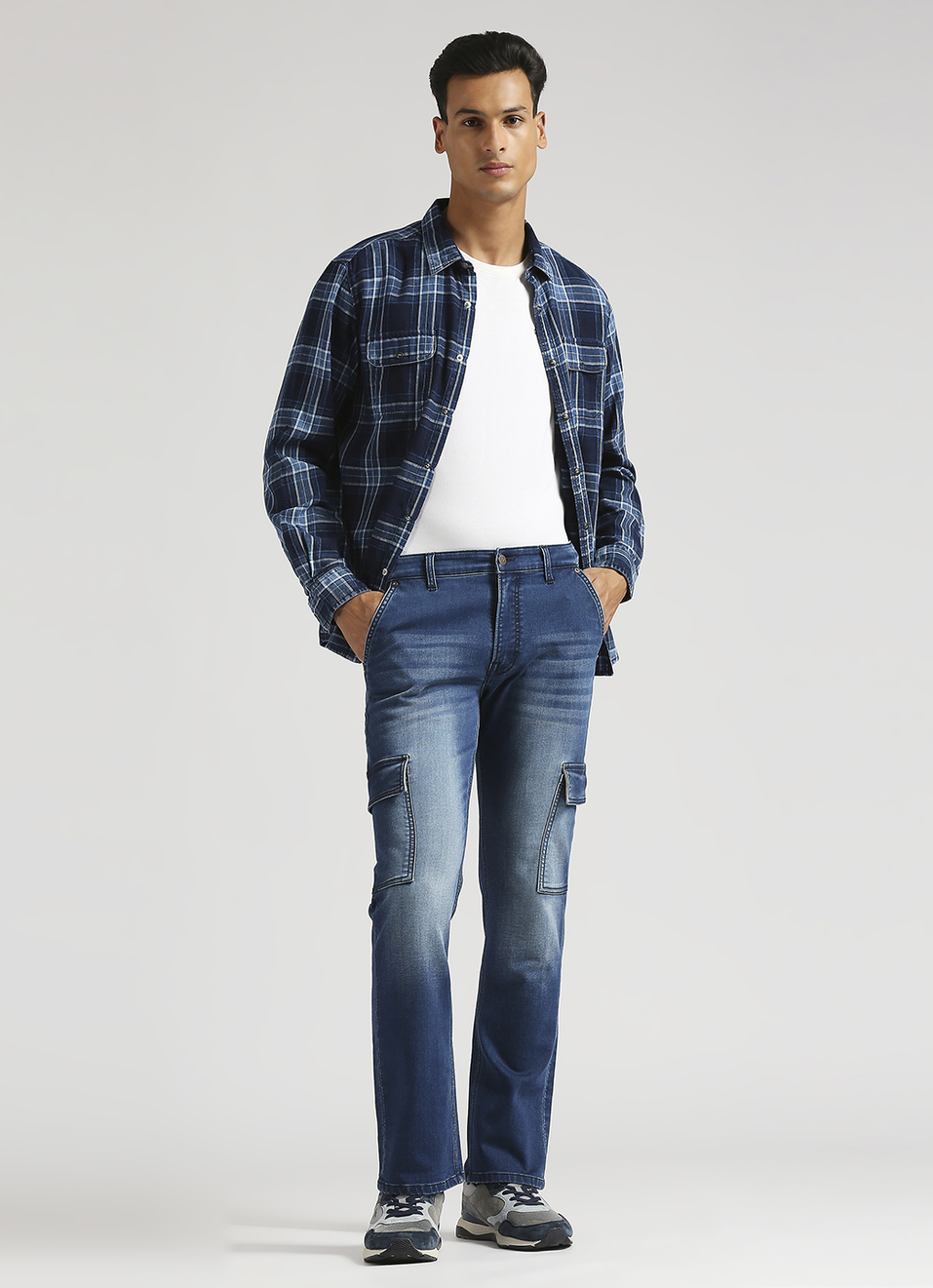 Men Straight Mid Rise Dark Blue Gymindigo Cargo, , large image number 1