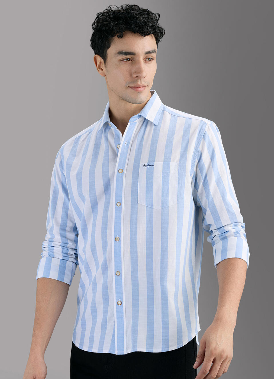 Men Blue Striped Shirt, , large image number 7