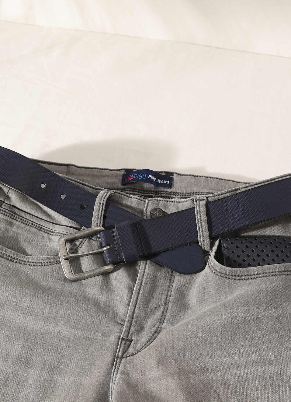 Blue Embossed Leather Belt, , large image number 5