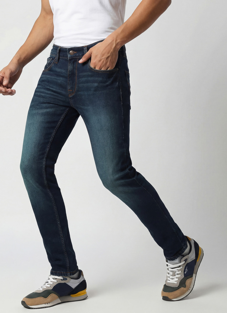 Vapour Dark Blue Low Rise Tapered Jeans, , large image number 0