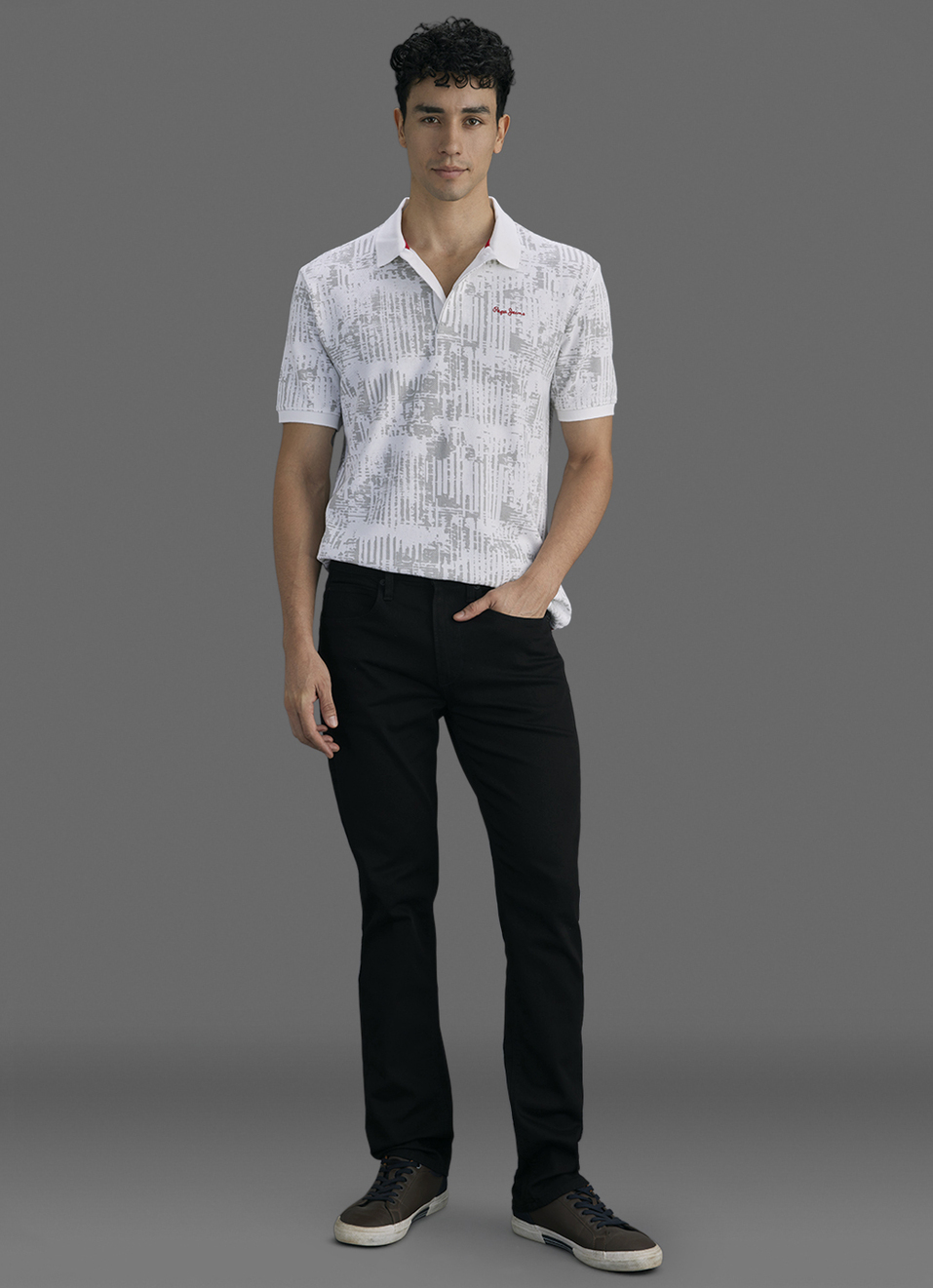 Men Off White Printed Polo Collar T-shirt, , large image number 2