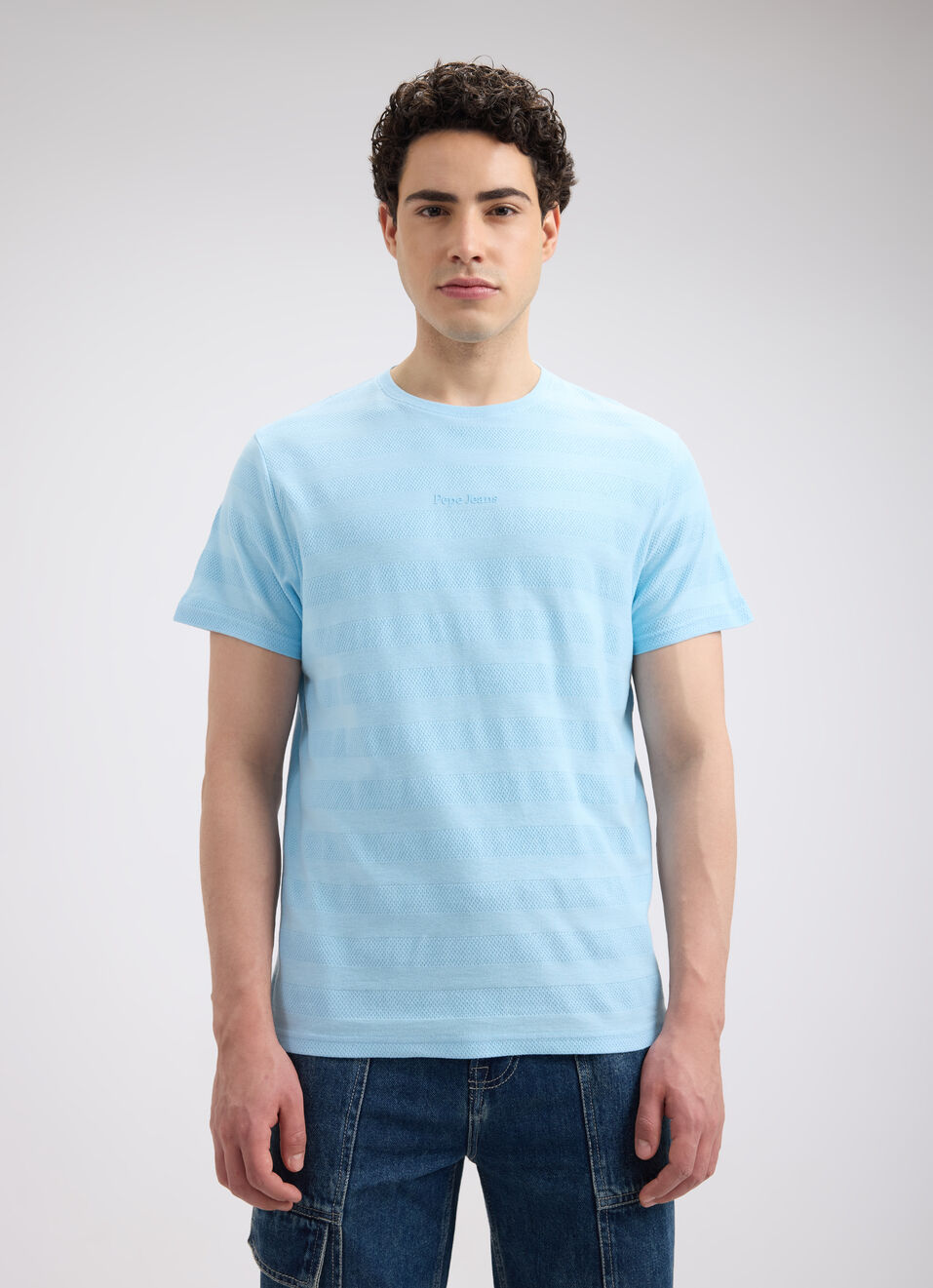 Men Blue Stripe Short Sleeve T-shirt, , large image number 1