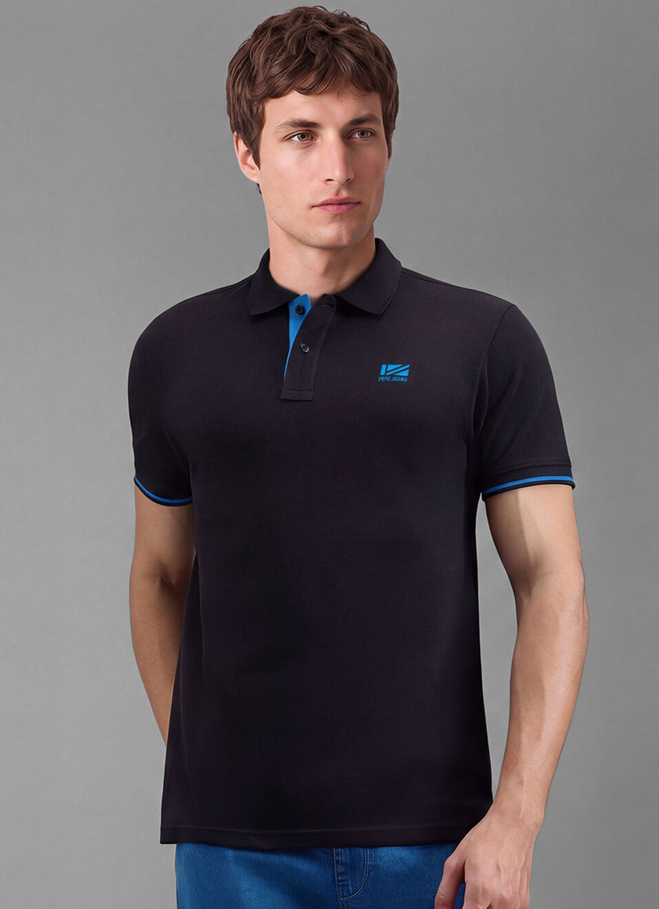 Men Black Solid Polo Collar T-shirt, , large image number 1