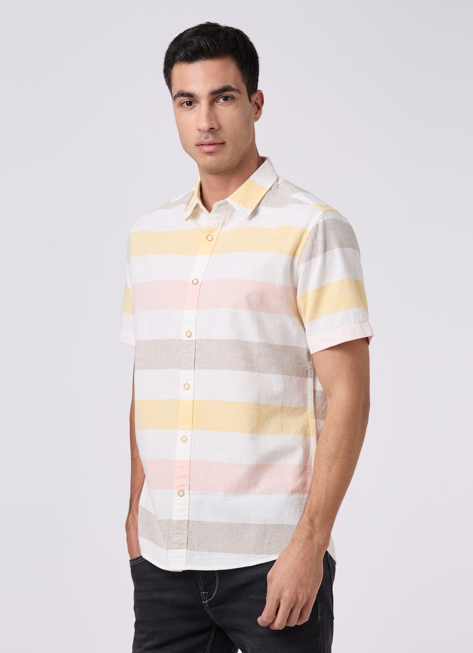 Men White Striped Shirt, , large image number 3