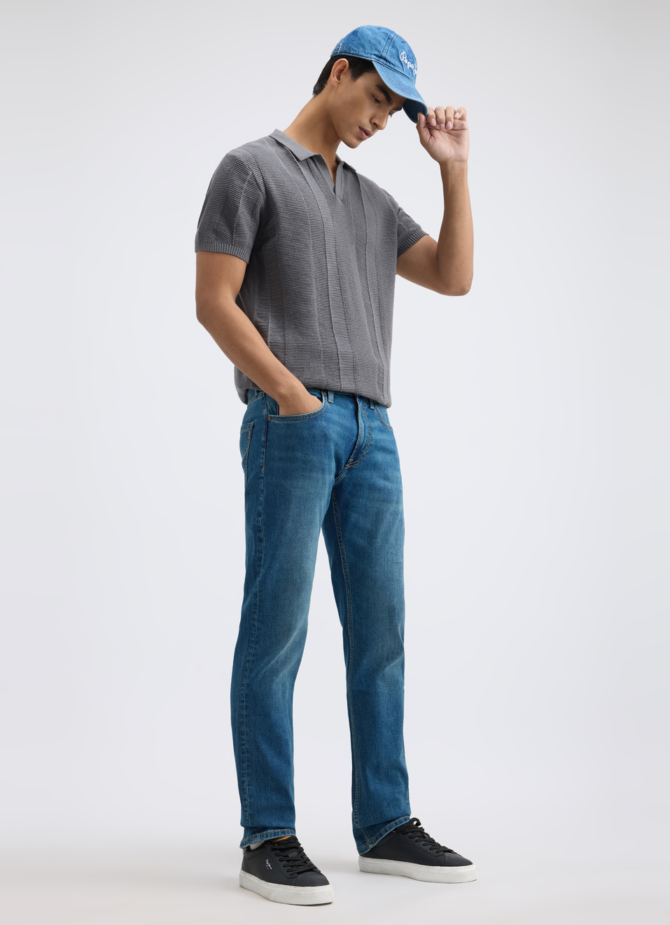 Men Grey Johnny Neck Short Sleeve Flat Knit Polo, , large image number 0