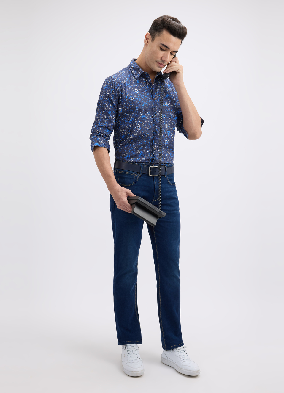 Men Blue Floral Print Full Sleeve Shirt, , large image number 5