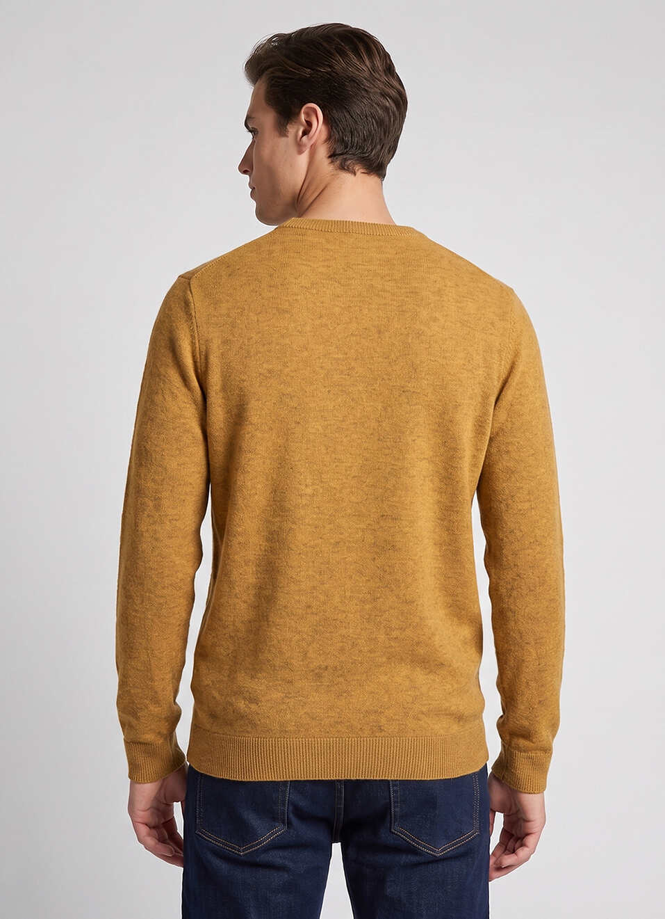Men Yellow Solid Regular Fit Crew Neck Sweater, , large image number 2