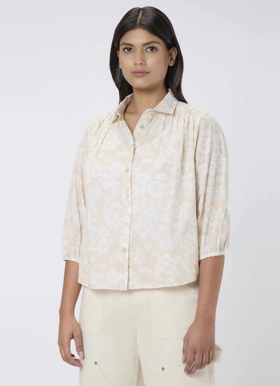 Women Beige Printed Regular Fit Shirt, , large image number 3