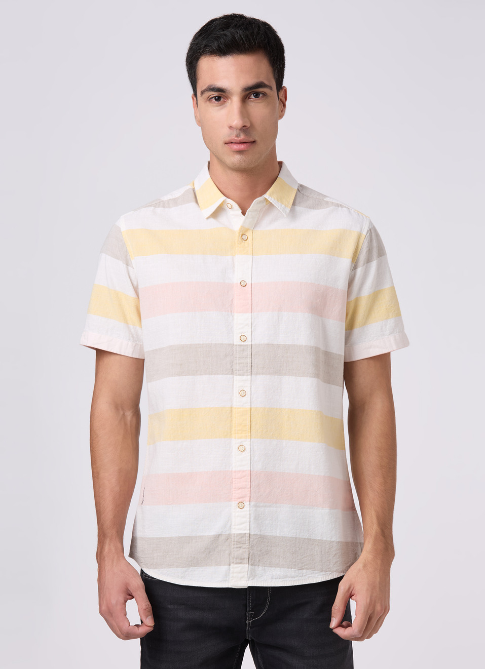 Men White Striped Shirt, , large image number 1