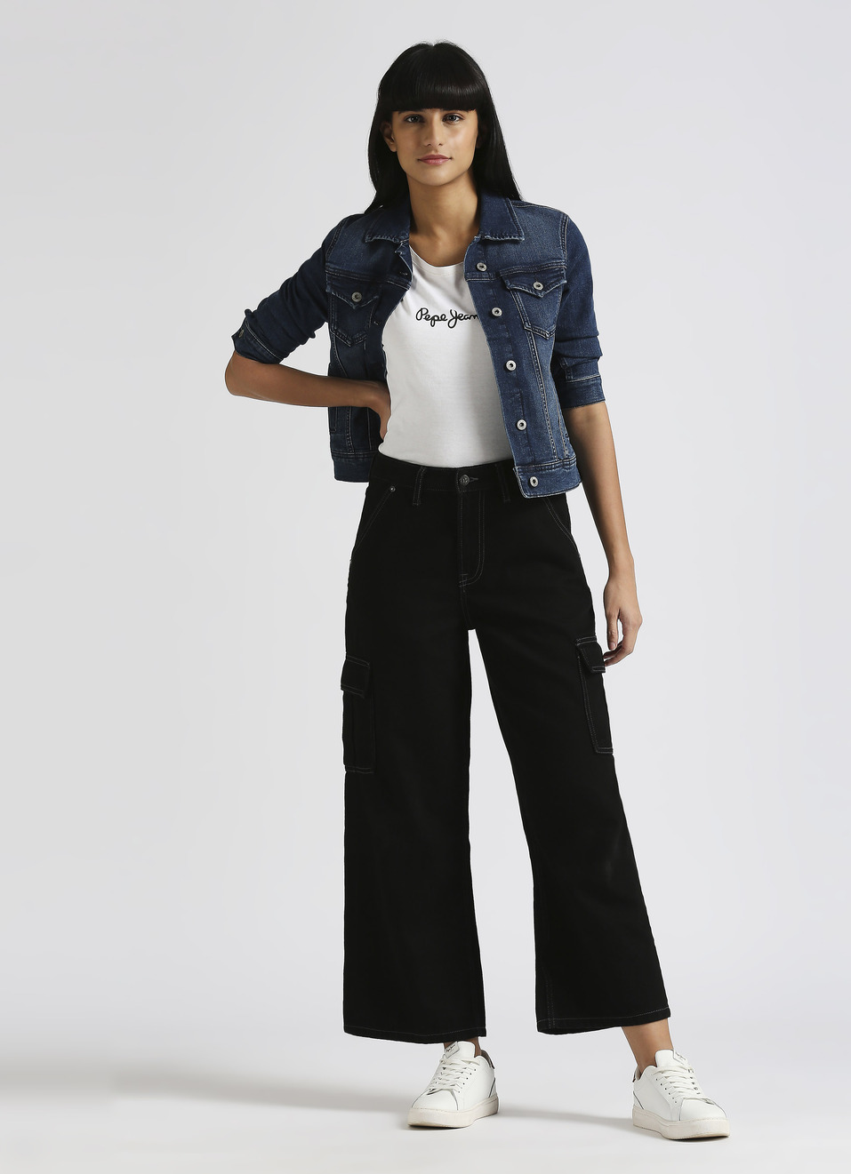Cargo Straight High Rise Black Jeans, , large image number 0