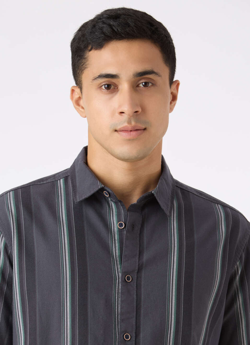 Men Grey Vertical Stripe Full Sleeve Oxford Shirt, , large image number 4