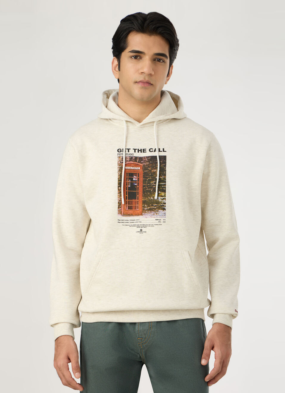 Men Ecru White Graphic Hoodie, , large image number 1
